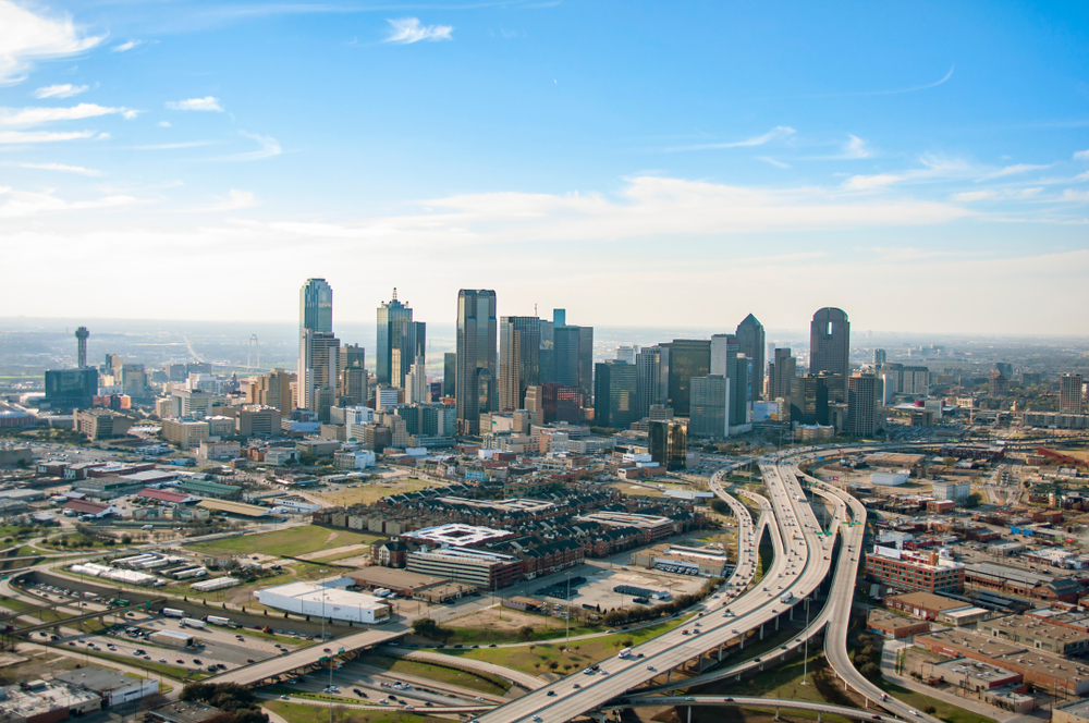 Downtown Dallas aerial view of skyline