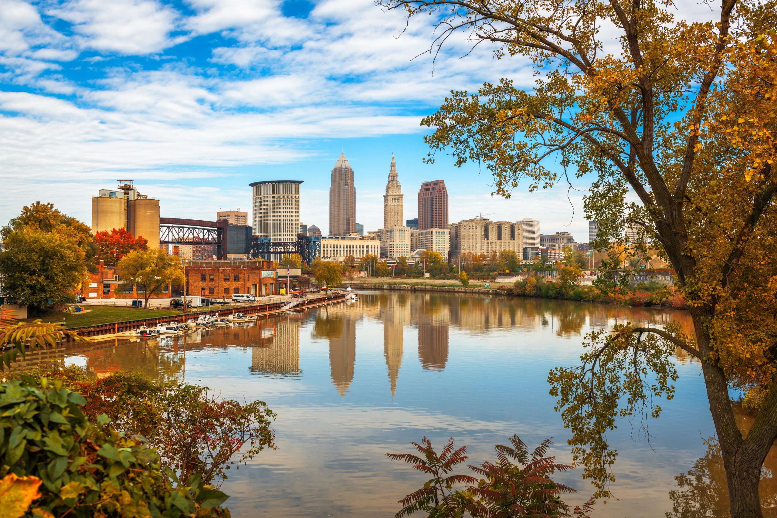 The Cleveland, Ohio skyline in autumn.