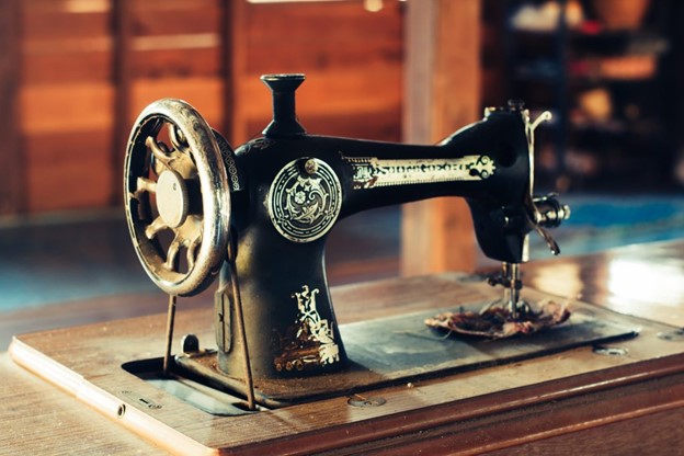 An antique sewing machine.